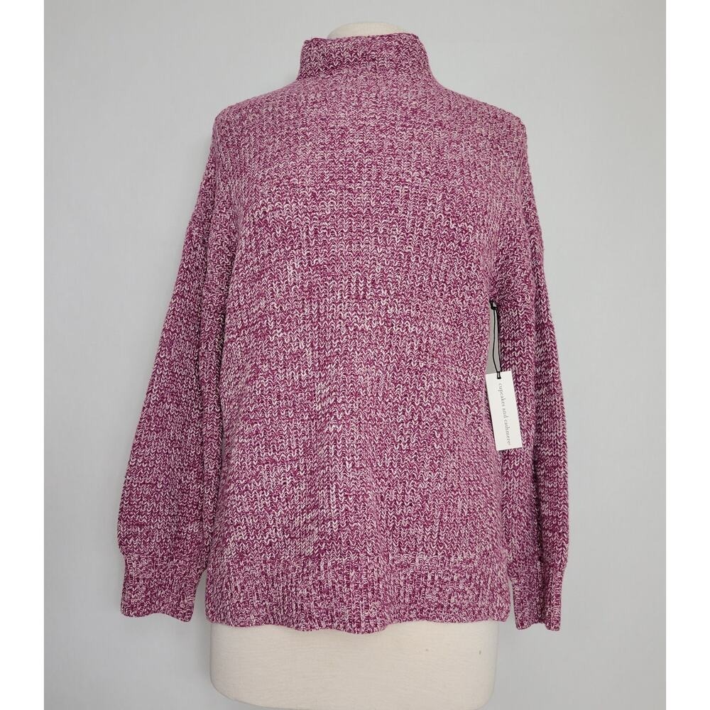 Cupcakes and Cashmere‎ Marled Mock Neck Sweater Berry White Cotton Blend Small